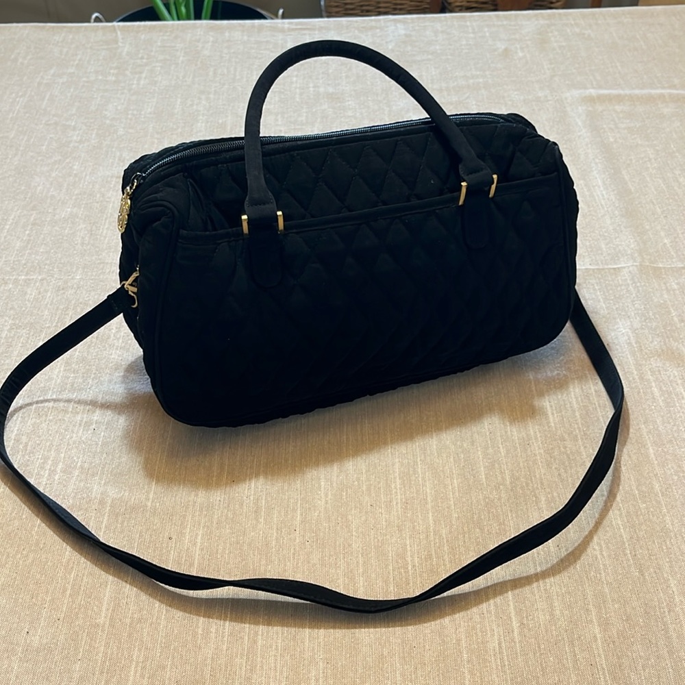 Vera Bradley Womens Solid Black Quilted Double Handle Satchel Purse Handbag Bag